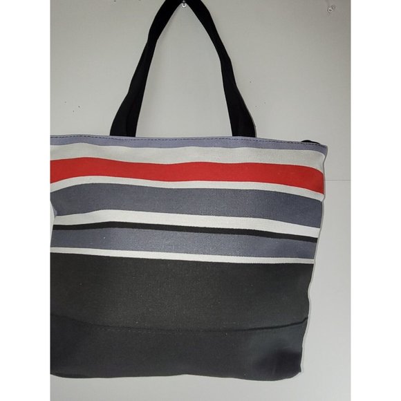 Shoppers Tote Bag Stripe Multicolor Black Red Shoulder BEACH Bag - Stylish - Picture 12 of 12